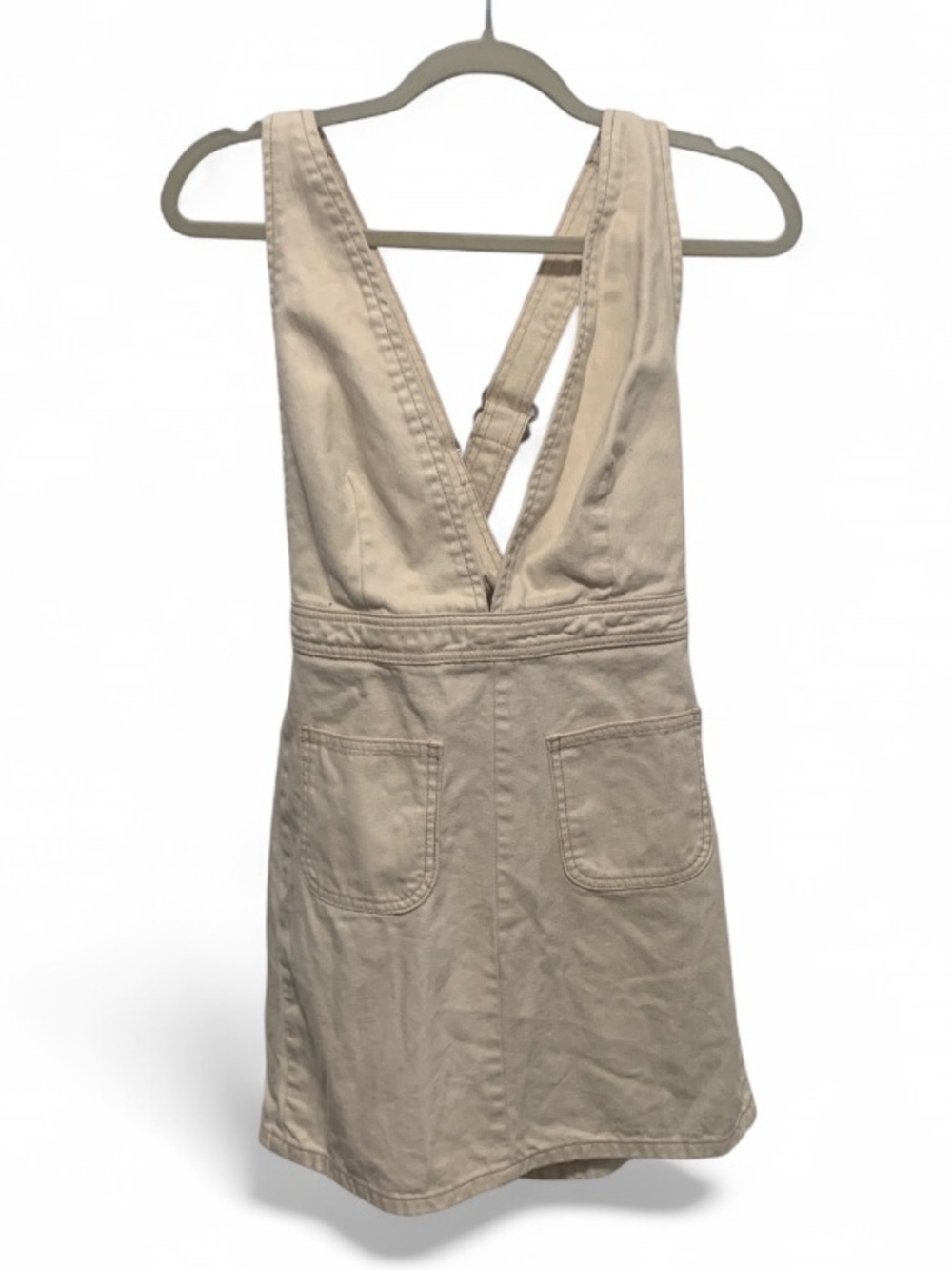 BDG Cream V-Neck Denim Pinafore Dress